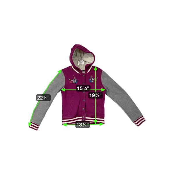 Vigoss Kids Size 12 Purple Gray Varsity Bomber Jacket Fleece Lined Swallows - Picture 7 of 8